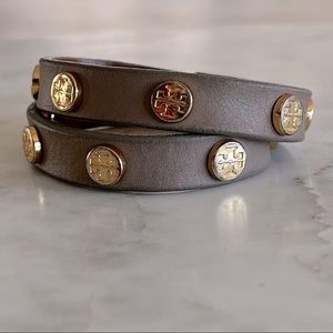 Tory Burch Double Wrap Tan Leather Bracelet